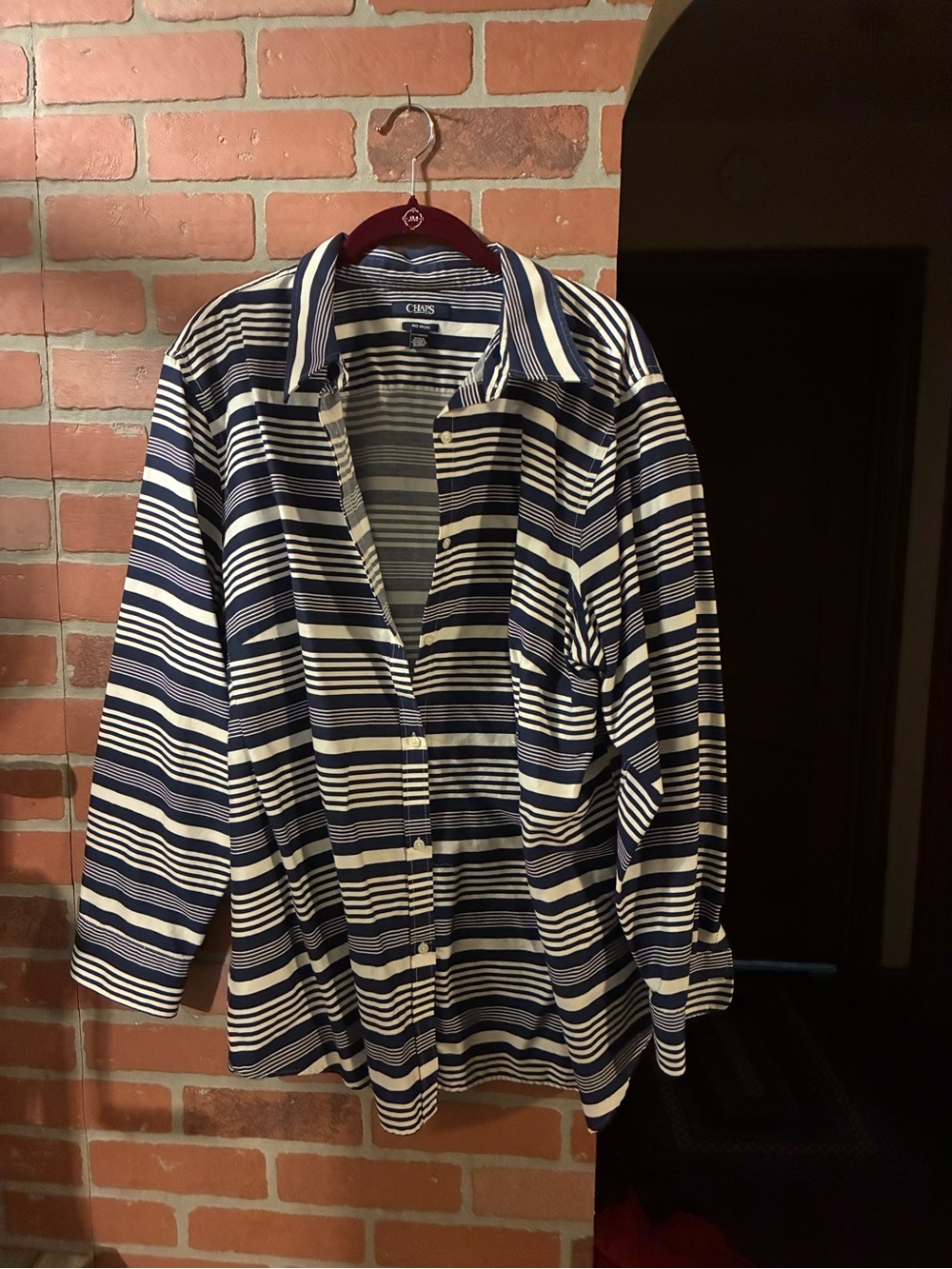 Chaps Navy and White Striped Button-Down Shirt
